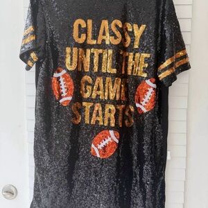 Simply Southern Sequin Tee Dress- Black and Gold